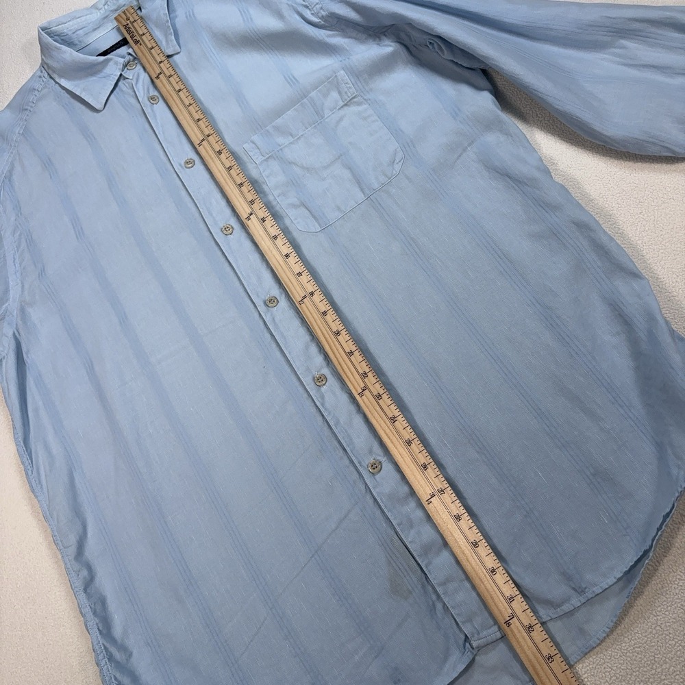 Zegna Sport Linen-Cotton Shirt Men XL Blue Stripe Pocket Made in Italy Button Up - Picture 11 of 16